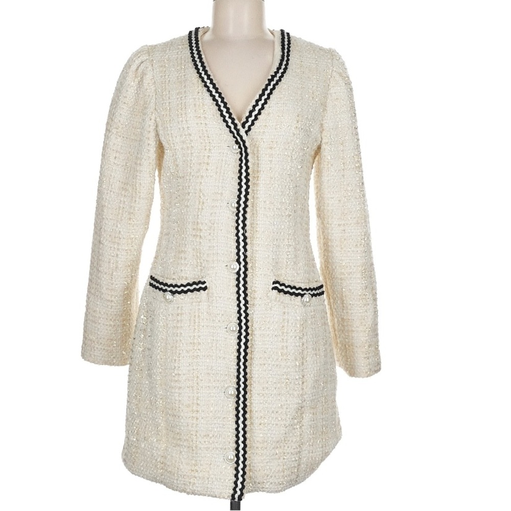 SundayUp SWEATER JACKET TWEED PEARL BUTTON SZ MED